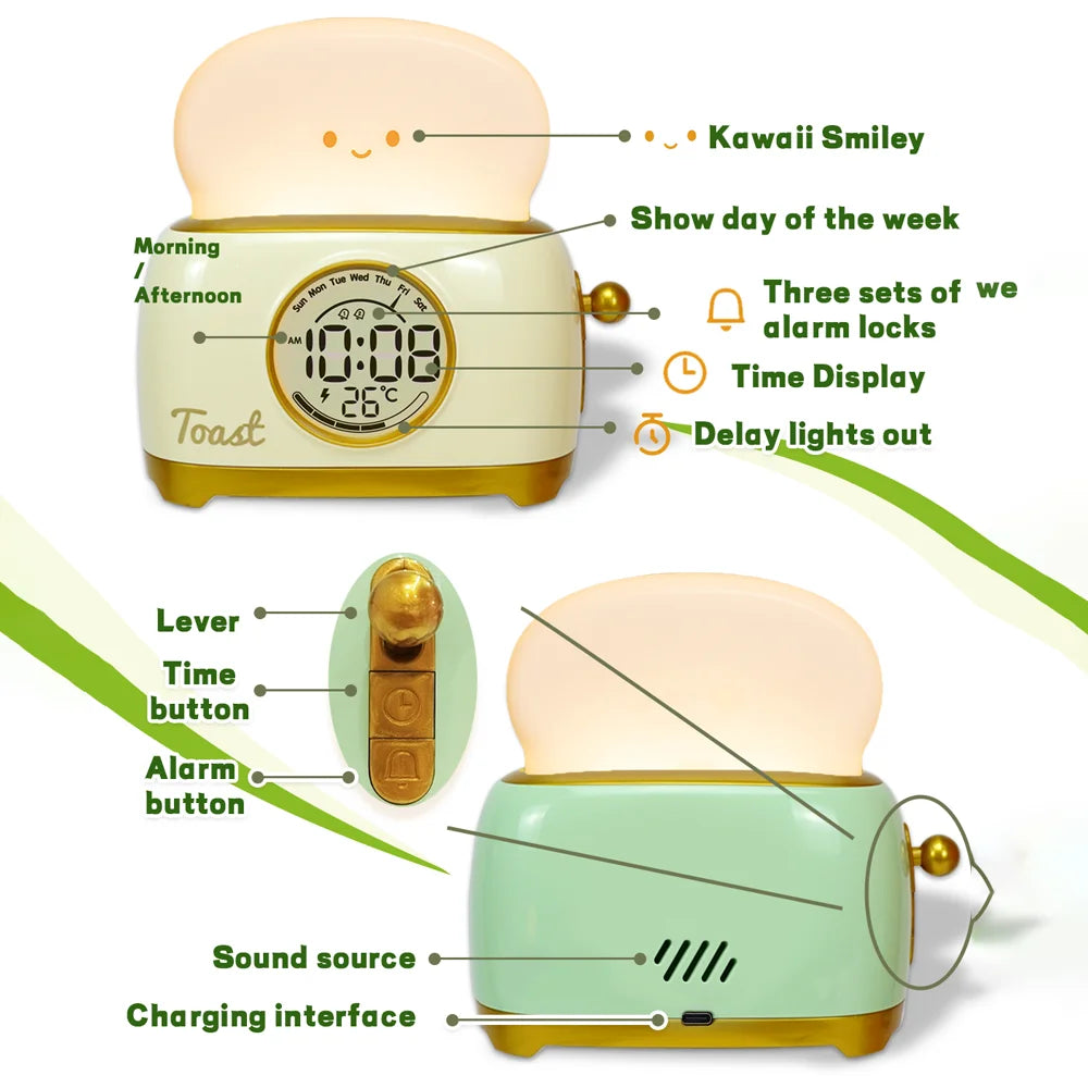 Kid Alarm Clock  Night Light Bread Slice